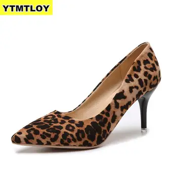 Plus Lieluma 35-44 Kurpes Sieviete augstpapēžu kurpes Sūkņi 8cm Tacones Norādīja Toe augstpapēžu kurpes Talon Femme Sexy Dāmas Kāzu Leopard