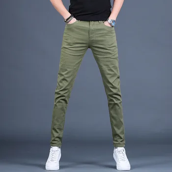 Plānas Mens Slim Fit Džinsi 2020. Gada Vasaras Streetwear Gadījuma Korejas Stila Džinsa Zīmuli Elsas, Vīrieši, Zaļš, Melns Apģērbs