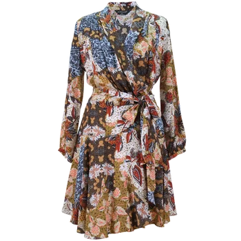 POKWAI sieviešu ceļa garums drukāt zīda kleita ar garām piedurknēm V-veida Kakla ikdienas stila ziedu kleitas