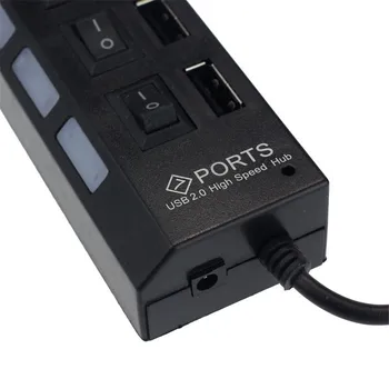 Portatīvo 7 Porti LED USB 2.0 Adapteris Hub Power on/off Slēdzis Pieslēgvieta Ierīces Kabeļa Adapteri PC Klēpjdators Vairumtirdzniecības DATORU Adapteri