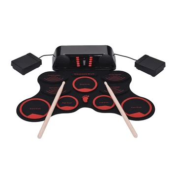 Portatīvo Roll-Up Drum Set Elektronisko Bungu Komplekts 9 Silīcija Bungas Spilventiņi Iebūvēts Dubultā Skaļruņi ar Stilbiņi Kāju Pedāļi, USB Kabelis