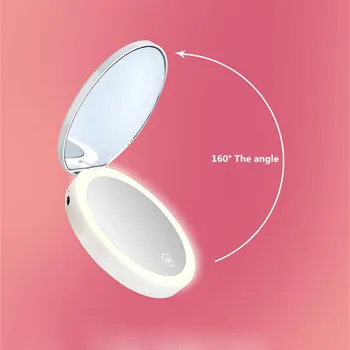 Portatīvā LED Apgaismota Mini Apļveida Aplauzums Spogulis Kompakts Ceļojumu Sensoru, Apgaismojums, Kosmētikas Spogulis USB Bezvadu Uzlāde