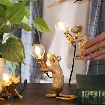 Postmodernisma Mini SELETTI Peli Gudrs Nakts Gaismas Sveķu Dzīvnieku Žurkas, Peles LED Galda Lampa Mazu Mājas Dekori Apgaismojums Galda Gultas Lampa