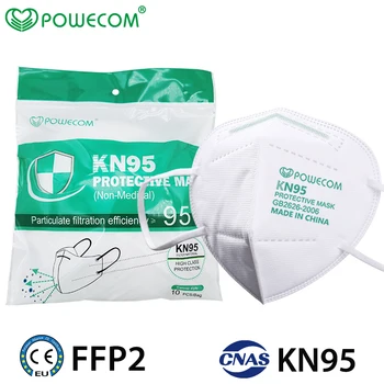 POWECOM KN95 Sejas Maskas Aizsardzības Respiratoru 95% Filteration CE FFP2 Mutes Maskas Segtu Putekļu Elpojošs 5 Kārtu Filtra Masku Purns