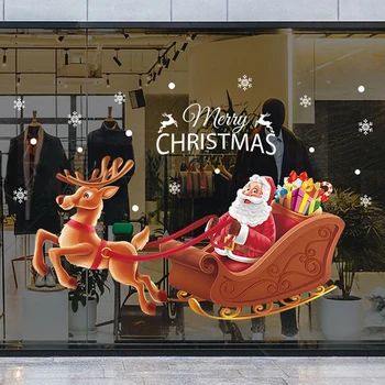 Priecīgus Christimas Santa Claus Sienas Uzlīmes, Noņemams Sniega Kamanas Briežu Logu Stikls Uzlīmes pašlīmējošās PVC Sienas Uzlīmes