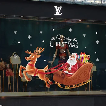 Priecīgus Christimas Santa Claus Sienas Uzlīmes, Noņemams Sniega Kamanas Briežu Logu Stikls Uzlīmes pašlīmējošās PVC Sienas Uzlīmes