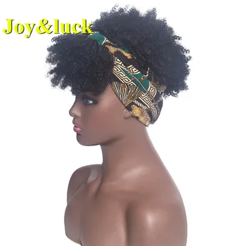 Prieks&laime 2 Matu Parūka Pūkains Galvas Parūka Sintētisko Wrap Parūka, kas Saistīti Turban Afro Kinky Culry Matu Parūkas Sievietēm