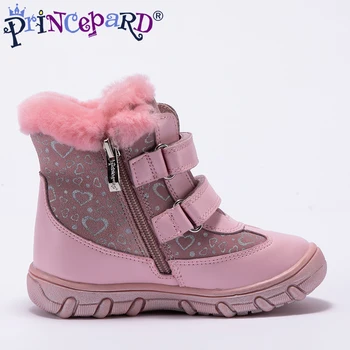 Princepard dabīgas kažokādas īstas ādas orhopedic kurpes meitenēm 22-28 izmērs rozā ziemas ortopēdiskie apavi bērniem