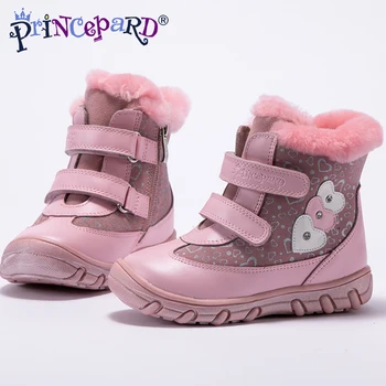 Princepard dabīgas kažokādas īstas ādas orhopedic kurpes meitenēm 22-28 izmērs rozā ziemas ortopēdiskie apavi bērniem