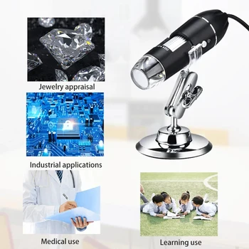 Profesionālās USB Digitālais Mikroskops 1000X 1600X 8 Led 2MP Elektronisko Mikroskopu Endoskopu Tālummaiņas Kameru Lupa+ Lifts Stāvēt