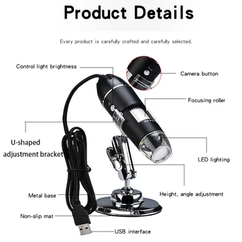 Profesionālās USB Digitālais Mikroskops 1000X 1600X 8 Led 2MP Elektronisko Mikroskopu Endoskopu Tālummaiņas Kameru Lupa+ Lifts Stāvēt