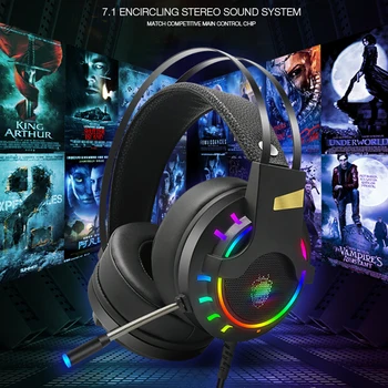 Profesionālās Vadu Gaming Austiņas Ar Mic 7.1 Surround Sound RGB Krāsu USB Datoru Spēļu Austiņu Paplašināma Galvas stīpa