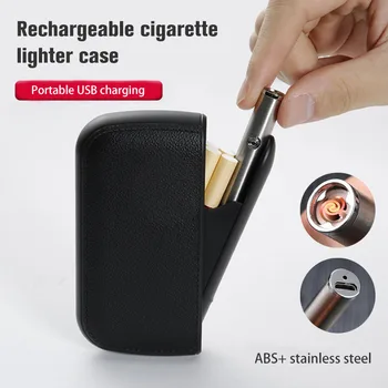 PU Āda Cigarešu etvija Kaste Ar Portatīvo USB Uzlādes Vieglāks 10pcs Cigarešu Uzglabāšanas Turētājs Tvertnes Elektriskā Turbo Vieglāks