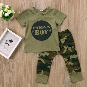 Pudcoco Cute Gadījuma Jaundzimušā bērna Baby Zēni Meitenes Camo Īss T-krekls Topi Kamuflāžas Bikses Apģērbs, Apģērbu Komplekts