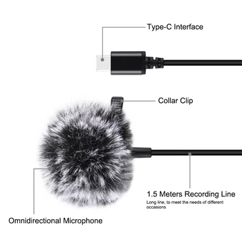 PULUZ 1,5 m, Mini Mikrofons Clip-on Atloks Lavalier USB-C/Tips-C Jack Lavalier Vadu Kondensatoru Ierakstīšanas Mikrofons Viedtālrunis