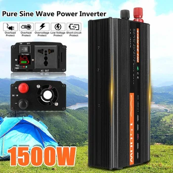 Pure Sine Wave Power saules Inverter DC12V 24V 48V, lai AC220V 1500W Sprieguma Transformatoru Converter Auto Mikro tālvadības