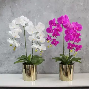 Puķu + vāze 9 Vadītāji 95cm liels mākslīgais Phalaenopsis lielu orhideju orchidee balto kāzu multicolor