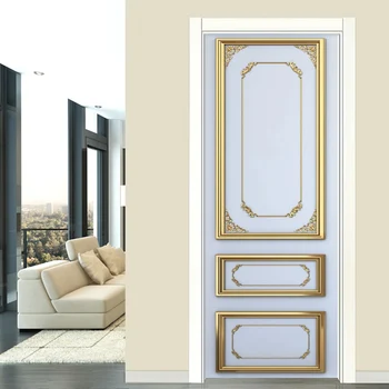PVC Pašlīmējošas Ūdensizturīgs Durvju Uzlīmes 3D Stereo Zelta Durvju Rāmis Tapetes Dzīvojamā Istabā Luksusa Decal Mājas Dekoru Mākslas Uzlīmes