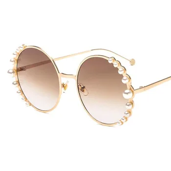 Pērle Apaļas Saulesbrilles 2020. Gadam Dizaineru Zīmolu Luksusa Sieviešu Vintage Brilles Slīpums Lēcu Retro Saules Brilles Sieviete Rozā Brilles