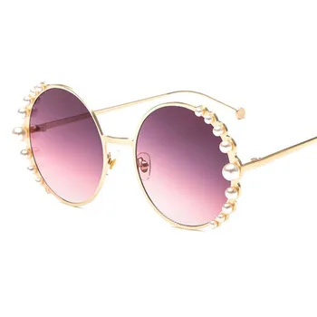 Pērle Apaļas Saulesbrilles 2020. Gadam Dizaineru Zīmolu Luksusa Sieviešu Vintage Brilles Slīpums Lēcu Retro Saules Brilles Sieviete Rozā Brilles