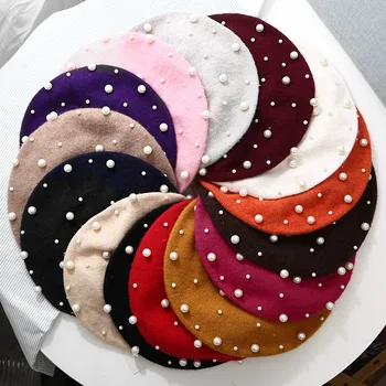 Pērļu rotājumi berete krāsošana cepuru mākslinieces cepure