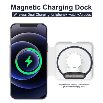 Q500 Salokāms Magnētisko Bezvadu Lādētājs iPhone 12 Magnēts Duo Maksas iWatch iphone 15W Ātri Uzlādēt Ar Kontaktdakšu