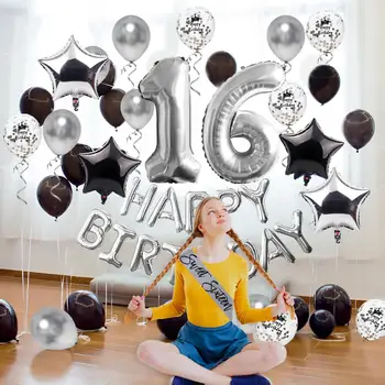 QIFU Happy Birthday Puse Rotājumi Pieaugušo Sweet 16 Party Rotājumi 16. Dzimšanas dienas svinības Piegādēm 16 Dzimšanas dienu Balonu Dekori