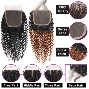 Racily Matu Ombre Brazīlijas Kinky Cirtaini Komplektiem Slēgšanas Remy Human Hair 3/4 Komplektiem Slēgšanas 1B/30 Kūļi Ar Slēgšana