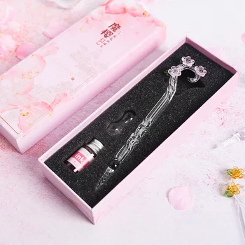 Radošā Cherry Blossom Stikla Pen Color Crystal Squirt Pildspalvu Komplekts Tintes Pildspalva Caurspīdīgs Mākslas Piederumi Tintes Pildspalvas Rakstīšanai Dāvanu
