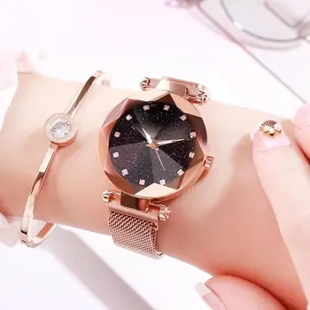 Radošā crystal Rose Gold Sieviešu Pulkstenis Magnēts sprādzes Luksusa zīmolu sieviešu pulkstenis Dāmas Rokas pulksteņi bayan kol saati reloj mujer
