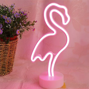 Radošā Karstā Rozā Flamingo Neona LED Nakts Gaisma Bērniem Istabu Akumulators Power & USB Nakts Lampa Galda Lampa Partijas Apdare Gaismas