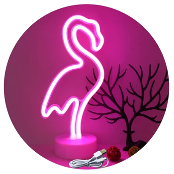 Radošā Karstā Rozā Flamingo Neona LED Nakts Gaisma Bērniem Istabu Akumulators Power & USB Nakts Lampa Galda Lampa Partijas Apdare Gaismas
