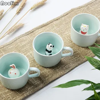 Radošā mazās keramikas piena krūze ar dzīvniekiem cute karikatūra trīs-dimensiju kafijas tasi karstumizturīga zaļpelēka krāsa kausa jauka dāvana