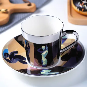 Radošā spogulis kauss mākslas keramikas krūze pārdomas kausa ins vēja keramikas kafijas tasi šķīvītis karoti uzstādīt pēcpusdienas tējas tasi apakštase