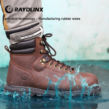 RAYDLINX Tērauda Kājām Industriālās Būvniecības Ādas Boot Drošību, Darba Zābaki Tērauda Midsole Anti-Punkcija Kurpes Vīriešiem Drošības Zābaki