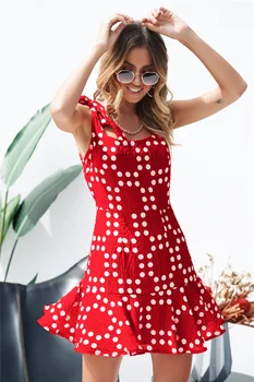 Red polka dot mežģīnes up kleita sievietēm sexy backless-line īsas kleitas, sieviešu pavasara vasaras elegants puse beachwear sundress