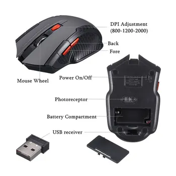 Regulējams DPI 2.4 GHz Wireless Mouse Gamer Profesionālo Optisko Spēļu Pele Pārnēsājamas Mobilās Spēles Pelēm ar Datoru, Portatīvo DATORU