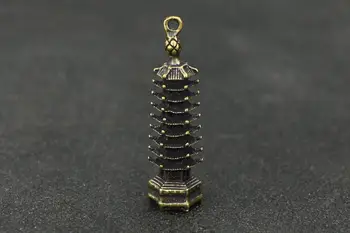 Retro Misiņa Wenchang Tornis amatniecības Keychain gredzenu, Kulonu rotājumu Miniatūras Stupa Pagoda Montāžas Atslēgu piekariņi Kulons apdare p052