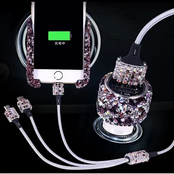 Rhinestones Dual USB Automašīnas Lādētājs Bling Bling Roku darbs Kristāla Auto Rotājumi Ātrās Uzlādes Datu Kabeļi Auto Dekori iPhone &