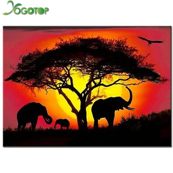 Rieta Dienvidu Āfrikas zilonis Dimanta Glezna ainava, Kvadrātveida/Apaļā Cross Stitch Mozaīkas rhinestone Izšuvumi nepabeigtu YY1174