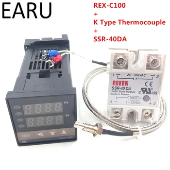 RKC Digitālo PID Temperatūras regulators Termostats REX-C100 + Max 40A PSR PSR-40DA Releja + K Termopāri M6 Zondes Augstas Kvalitātes