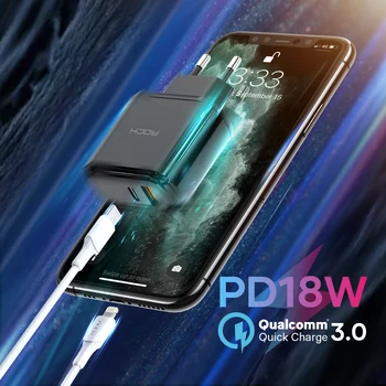 ROCK 18W PD Lādētāju Dual Port Ātri Uzlādēt USB 3.0 C Tipa Ātrs Lādētājs iPhone 12 Mini 12Pro Maks Samsung Xiaomi Tālruņa Lādētāju