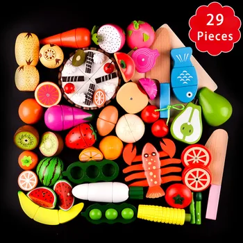 Rotaļlietas Woo Koka Griešanas Ēdienu Rotaļlietu Komplekts ar Magnētisko Koka Dārzeņu, Augļu, Rotaļlietu Izlikties, Spēlēt Virtuves Komplekts Rotaļlieta Dāvana