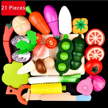 Rotaļlietas Woo Koka Griešanas Ēdienu Rotaļlietu Komplekts ar Magnētisko Koka Dārzeņu, Augļu, Rotaļlietu Izlikties, Spēlēt Virtuves Komplekts Rotaļlieta Dāvana