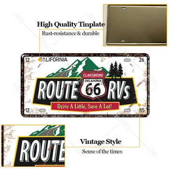 Route 66 numura zīme Vintage Metāla Plakātu Retro Skārda Kalifornijas Skārda Zīmes Valde, Pub, Bārs, Kafejnīca Garāžas Sienu Dekors 15x30cm
