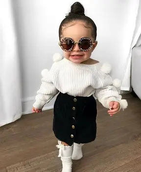 Rudens Bērniem, Baby Girl Apģērbu ar garām Piedurknēm Pompom sporta Krekli+Svārki Gadījuma 2GAB tērpi Studentu Meiteņu Apģērbu Komplekti