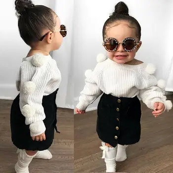 Rudens Bērniem, Baby Girl Apģērbu ar garām Piedurknēm Pompom sporta Krekli+Svārki Gadījuma 2GAB tērpi Studentu Meiteņu Apģērbu Komplekti