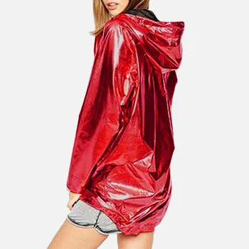 Rudens Kapuci Hip Hop Metāla Jaka Sievietēm Rāvējslēdzēju, Zelta PVC Lietusmētelis Unisex garām piedurknēm Ūdensizturīgs Mēteļi 2020. Gadam Streetwear