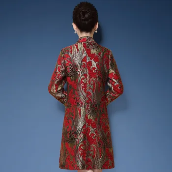 Rudens, Pavasara Sieviešu Modes Red Dobby Ziedu Ķīnas 4xl 5xl Uzrakt Mētelis , Rudenī 2018 Izšuvumi Elegants Ilgi, Mēteļi Sievietēm