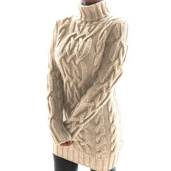 Rudens un ziemas sabiezējumu atloks retro biezu diegu savijumu vidēja garuma vienkrāsainu džemperi ilgi top mētelis, džemperis sievietēm